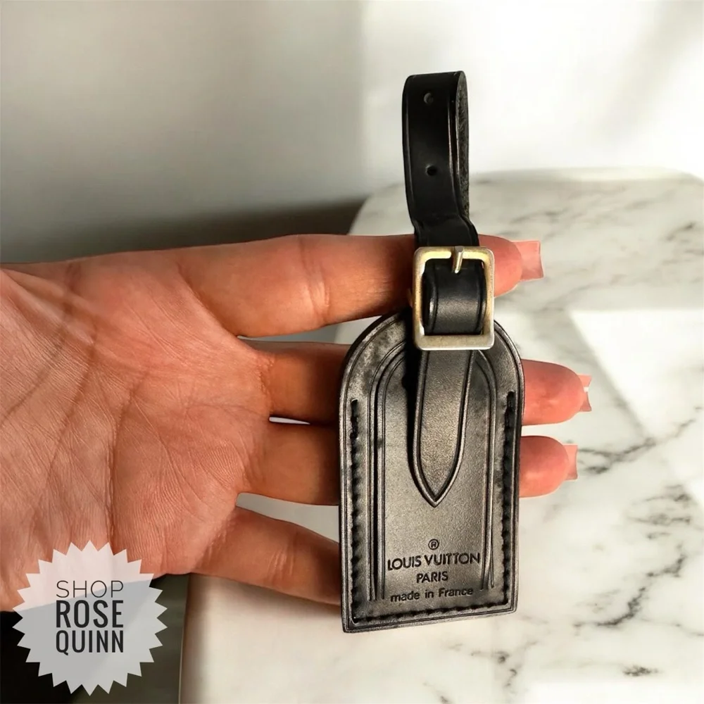 LOUIS VUITTON | Black Leather Luggage Tag - Picture 3 of 3